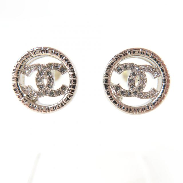 極美品☆CHANEL シャネル AB9068 A22A メタル ココマーク ラインストーン サークル ピアス シルバー 箱付き フランス製 レディース