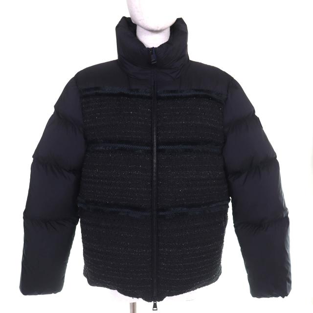 未使用品△MONCLER モンクレール 2022年製 AUCUN ロゴワッペン ツイード切替 スタンドカラー WZIP ダウンジャケット ブラック 3 正規品