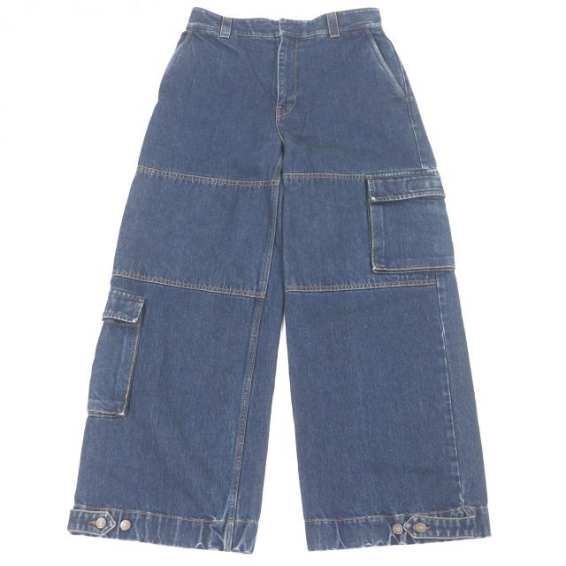 極美品□GUCCI グッチ 774082 ダメージ加工 ラベルカーゴコットンジーンズ デニムパンツ インディゴブルー 46 イタリア製 正規品 メンズ
