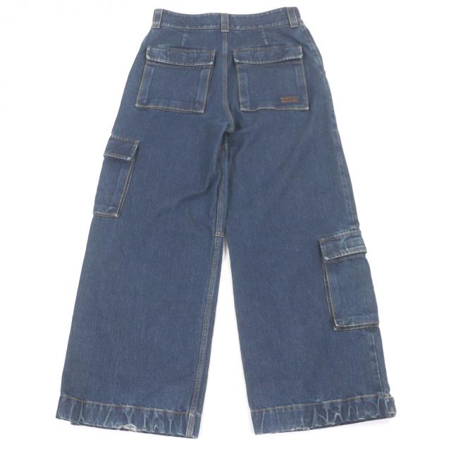 極美品□GUCCI グッチ 774082 ダメージ加工 ラベルカーゴコットンジーンズ デニムパンツ インディゴブルー 46 イタリア製 正規品 メンズ
