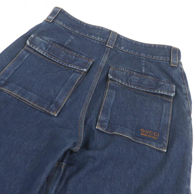 極美品□GUCCI グッチ 774082 ダメージ加工 ラベルカーゴコットンジーンズ デニムパンツ インディゴブルー 46 イタリア製 正規品 メンズ