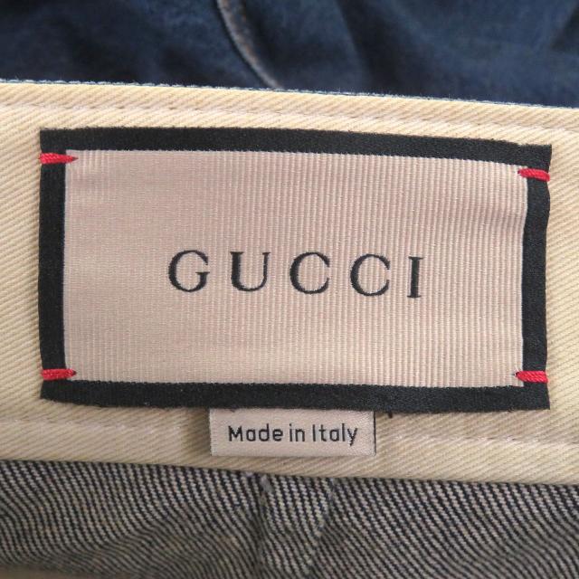 極美品□GUCCI グッチ 774082 ダメージ加工 ラベルカーゴコットンジーンズ デニムパンツ インディゴブルー 46 イタリア製 正規品 メンズ