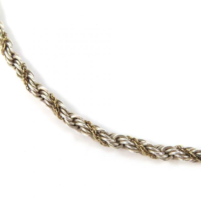 美品△TIFFANY&Co. ティファニー ツイストコンビ 925 K18 ネックレス アクセサリー シルバー ゴールド 重量14.6g レディース_2