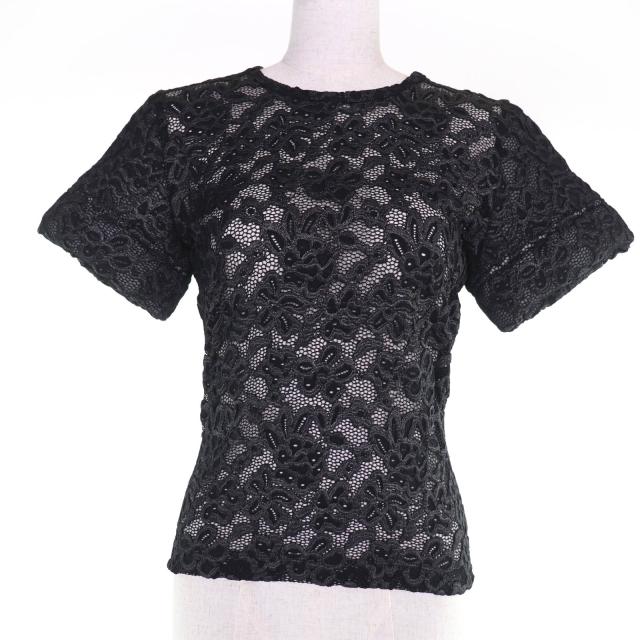 未使用品☆LOUIS VUITTON ルイヴィトン 23SS 1ABDG9 フローラルレース 半袖 カットソー ブラック系 36 イタリア製 正規品 レディース