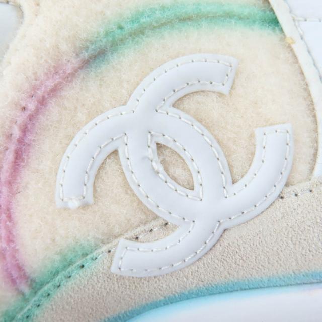 美品☆CHANEL シャネル G34360 ココマーク レースアップ ローカットスニーカー マルチカラー 37 箱・保存袋付き イタリア製 レディース_8