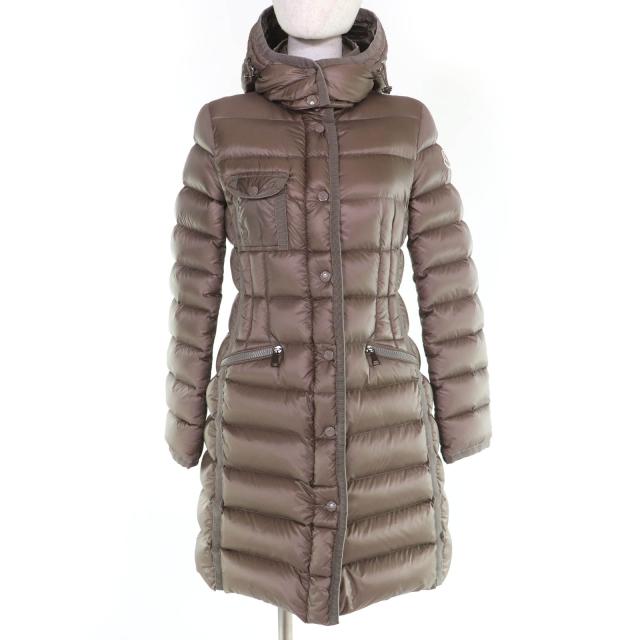 美品☆MONCLER モンクレール HERMINE エルミンヌ ロゴワッペン・フード付 ダウンコート ライトブラウン 0 正規品 レディース