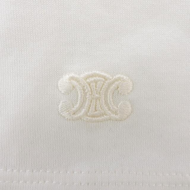 極美品▲CELINE セリーヌ 2X45C671Q コットン100％ トリオンフ刺繍 クルーネック 半袖Ｔシャツ 白 XS イタリア製 正規品 レディース_3