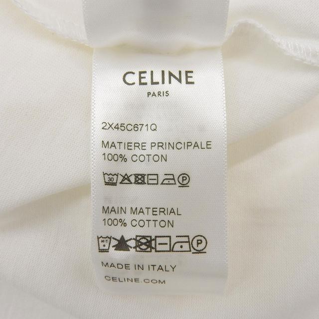 極美品▲CELINE セリーヌ 2X45C671Q コットン100％ トリオンフ刺繍 クルーネック 半袖Ｔシャツ 白 XS イタリア製 正規品 レディース_6