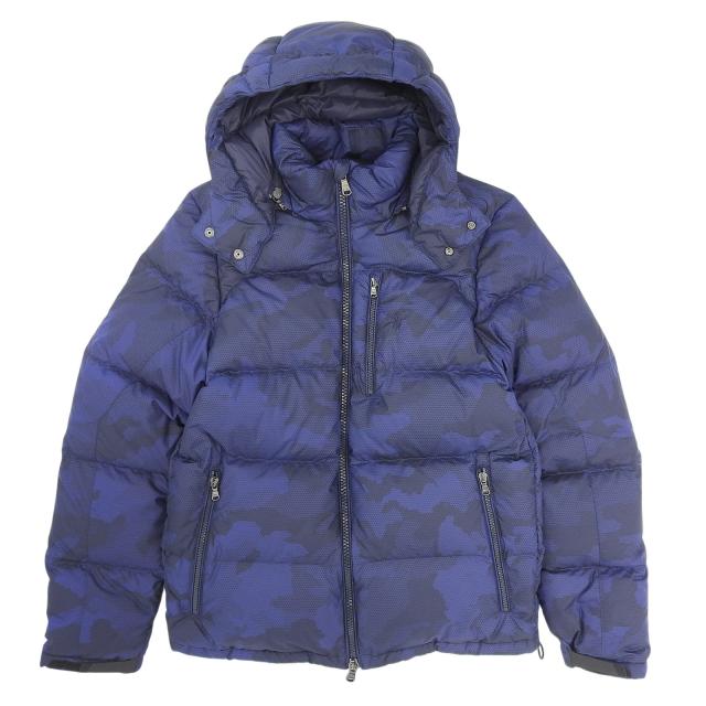 極美品▲POLO RALPH LAUREN ポロ・ラルフローレン カモフラ フード付 ジップアップ ダウンジャケット ネイビー ブラック S 正規品 メンズ
