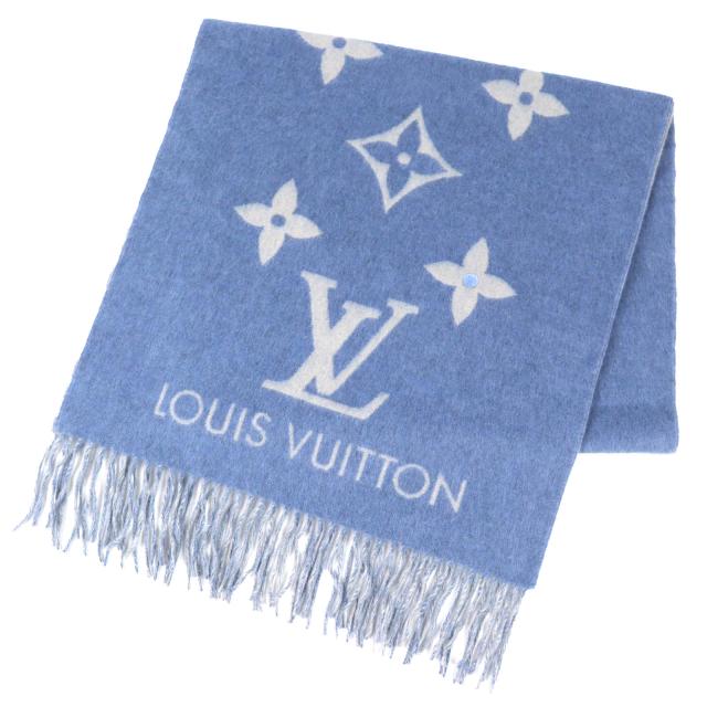 美品△LOUIS VUITTON ルイヴィトン M75704 エシャルプ レイキャビック カシミヤ100% モノグラム フリンジ ショール マフラー 正規品