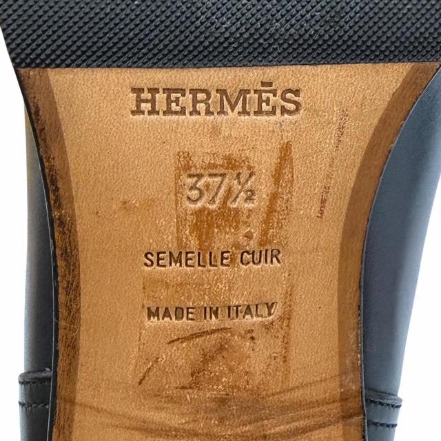 美品◇HERMES エルメス チャンキーヒール ラウンドトゥ レザー ロングブーツ ブラック 37.5 イタリア製 レディース_8
