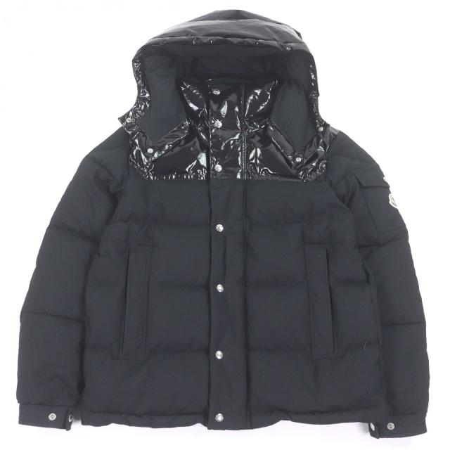 美品□MONCLER モンクレール 2022年製 CHARDON GIUBBOTTO ロゴワッペン 素材切替 ダウンジャケット ダークネイビー 2 正規品 メンズ