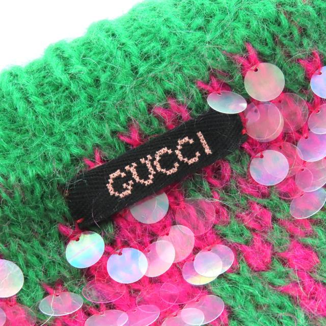 未使用品△GUCCI グッチ 2023年製 713233 スパンコール クロップド丈 モヘヤブレンド 長袖 ニット セーター グリーン ピンク XS 正規品