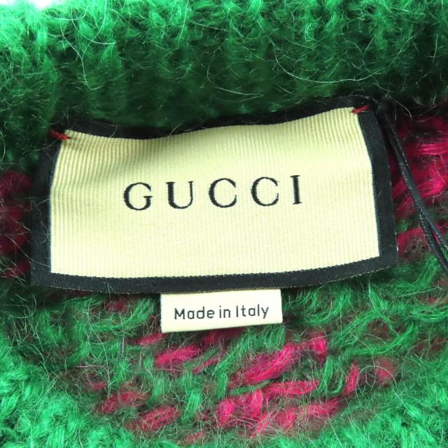 未使用品△GUCCI グッチ 2023年製 713233 スパンコール クロップド丈 モヘヤブレンド 長袖 ニット セーター グリーン ピンク XS 正規品
