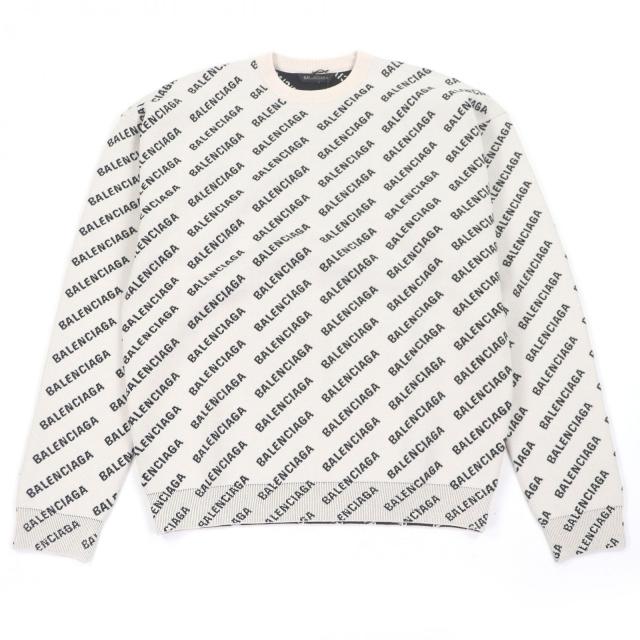 未使用品□BALENCIAGA バレンシアガ 702952 All Over Logo Sweaters オールオーバーロゴ 総柄 セーター アイボリー XS イタリア製 正規品