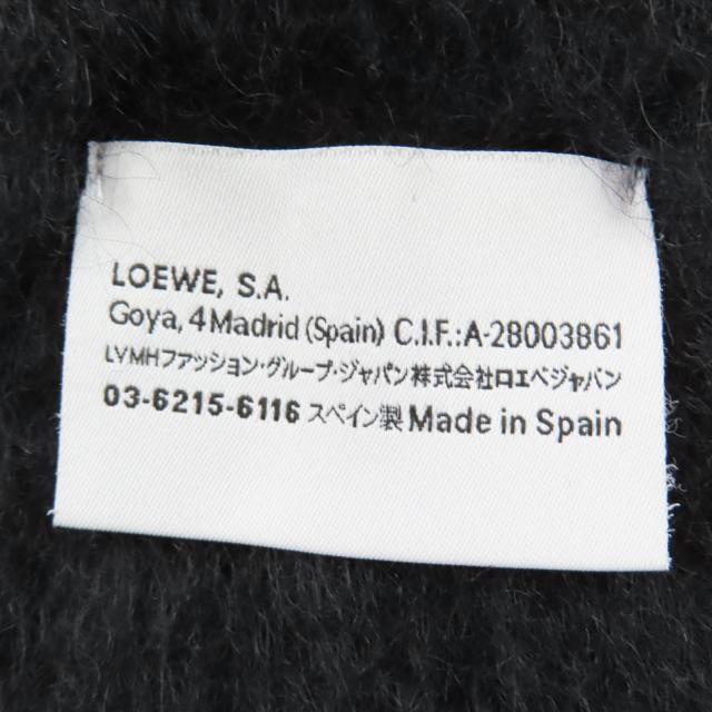 美品☆LOEWE ロエベ モヘア ウール アナグラムレザーパッチ フリンジ付 マフラー ブラック スペイン製 正規品 レディース_5