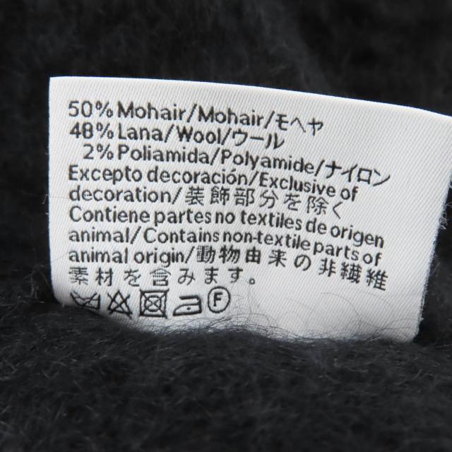 美品☆LOEWE ロエベ モヘア ウール アナグラムレザーパッチ フリンジ付 マフラー ブラック スペイン製 正規品 レディース_6