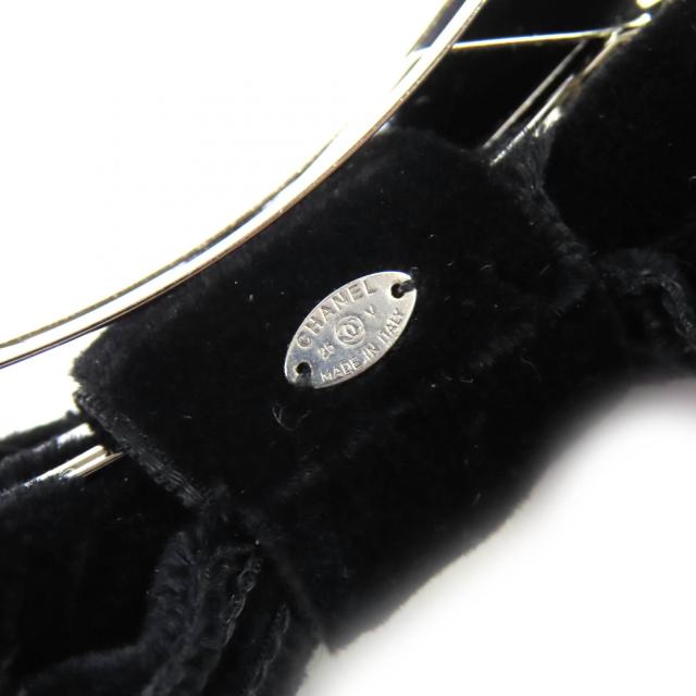 極美品△CHANEL シャネル 25V AA8557 ココマーク ベロア リボン バレッタ ヘアアクセサリー ブラック ゴールド金具 伊製 レディース_6