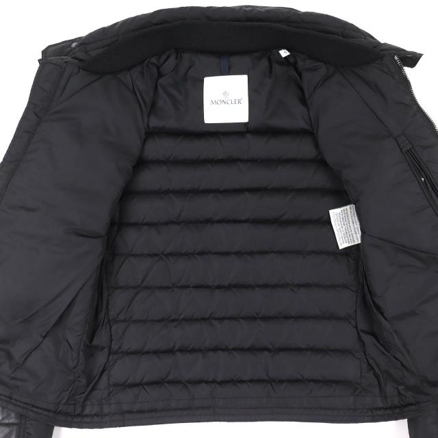 美品△MONCLER モンクレール DIMITRI ロゴワッペン ラムレザー切り替え スタンドカラー ライダース ダウンジャケット 黒 0 正規品 メンズ_2