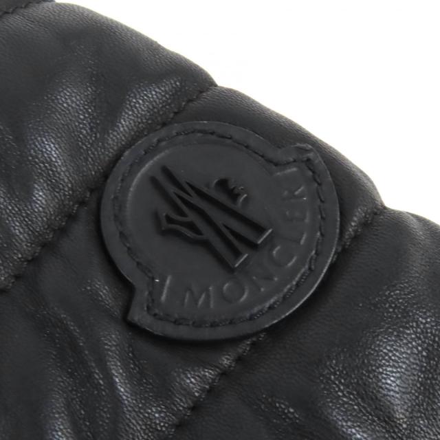 美品△MONCLER モンクレール DIMITRI ロゴワッペン ラムレザー切り替え スタンドカラー ライダース ダウンジャケット 黒 0 正規品 メンズ_4