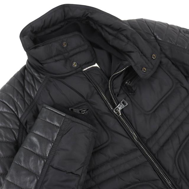 美品△MONCLER モンクレール DIMITRI ロゴワッペン ラムレザー切り替え スタンドカラー ライダース ダウンジャケット 黒 0 正規品 メンズ_3