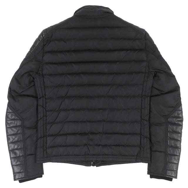美品△MONCLER モンクレール DIMITRI ロゴワッペン ラムレザー切り替え スタンドカラー ライダース ダウンジャケット 黒 0 正規品 メンズ_1