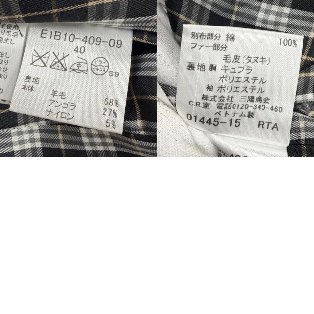 極美品★BURBERRY BLUE LABEL バーバリーブルーレーベル アンゴラ混 ラクーンファー・フード付 裏地チェック柄 コート 黒 40 正規品_9