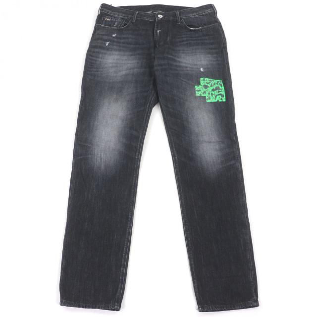 極美品□EMPORIO ARMANI エンポリオ アルマーニ 3H1J06 コットン100％ 黒タグ デニムパンツ ジーンズ ブラック系 34 正規品 メンズ