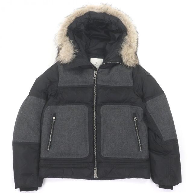 美品□MONCLER モンクレール DEDION GIUBBOTTO コヨーテファー フーデッド ダウンジャケット ブラック 1 ハンガー付き 正規品 メンズ