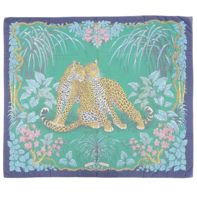 美品▲HERMES エルメス ヴィンテージ パレオ JUNGLE LOVE ジャングルラブ コットン100％ ストール マルチ フランス製 レディース