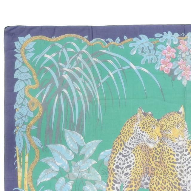 美品▲HERMES エルメス ヴィンテージ パレオ JUNGLE LOVE ジャングルラブ コットン100％ ストール マルチ フランス製 レディース_3