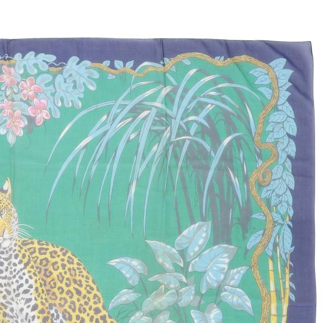 美品▲HERMES エルメス ヴィンテージ パレオ JUNGLE LOVE ジャングルラブ コットン100％ ストール マルチ フランス製 レディース_4