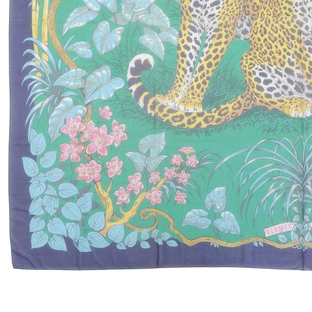 美品▲HERMES エルメス ヴィンテージ パレオ JUNGLE LOVE ジャングルラブ コットン100％ ストール マルチ フランス製 レディース_5