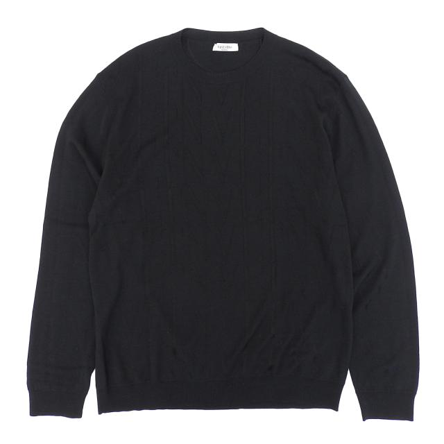 美品▲VALENTINO ヴァレンティノ VV3KC10D6LT ウール VLTNロゴ クルーネックプルオーバー ニット ブラック XL イタリア製 正規品 メンズ