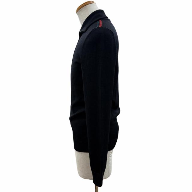 極美品▲GUCCI グッチ 296073 ウール100％ ウェブライン ZIP ロングスリーブ ドライバーズ ニット ブラック S イタリア製 正規品 メンズ_1