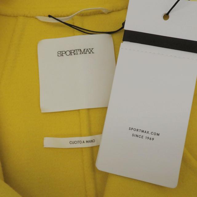 未使用品▲SPORTMAX スポーツマックス ウール カシミヤ 比翼仕立て ビジュー付き スタンドカラー ロングコート 黄 42 正規品 レディース_6