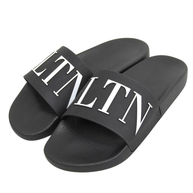 極美品▲Valentino Garavani ヴァレンティノガラヴァーニ A4100396 VLTNロゴ スライドサンダル ラバーサンダル ブラック 40 保存袋付き