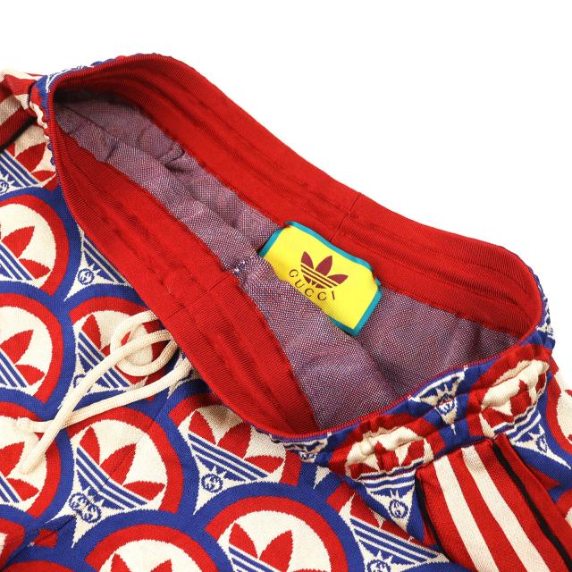 極美品△GUCCI adidas グッチ×アディダス 702873 トレフォイル ジャカード ショートパンツ レッド ブルー ベージュ L イタリア製 正規品_2