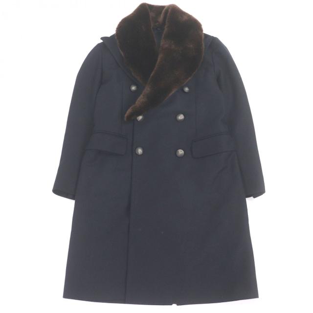 極美品□TAGLIATORE タリアトーレ C-PLMOB FUR COLL エコファー ダブルブレスト チェスターコート ネイビー 44 イタリア製 正規品 メンズ
