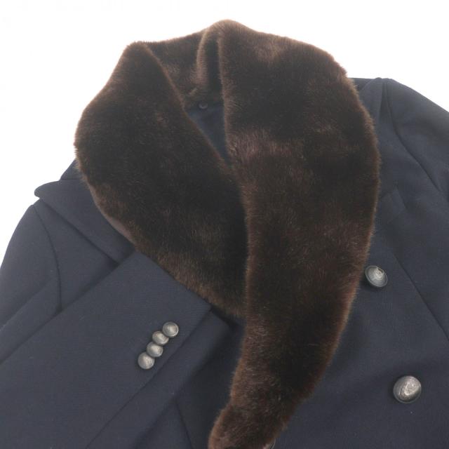 極美品□TAGLIATORE タリアトーレ C-PLMOB FUR COLL エコファー ダブルブレスト チェスターコート ネイビー 44 イタリア製 正規品 メンズ_1
