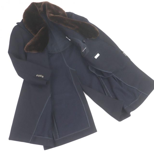 極美品□TAGLIATORE タリアトーレ C-PLMOB FUR COLL エコファー ダブルブレスト チェスターコート ネイビー 44 イタリア製 正規品 メンズ_2