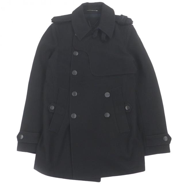 美品□YVES SAINT LAURENT イヴ・サンローラン 291830 カサンドラロゴ ダブルブレスト コート ブラック 44 イタリア製 正規品 メンズ