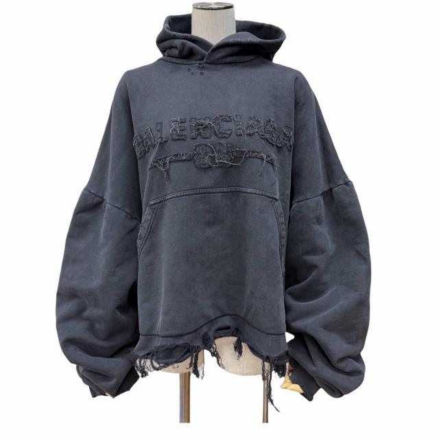 未使用品★バレンシアガ 24-25SS 783397 コットン100％ フレイドデストロイ加工 クロップド丈 パーカー 4 正規品 ユニセックス