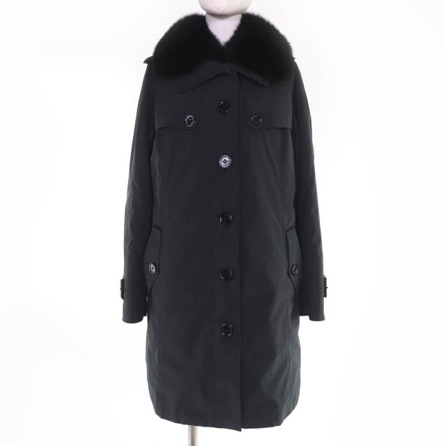 美品☆BURBERRY LONDON バーバリーロンドン フォックスファー・ノバチェックダウンライナー付 コート ブラック 42 正規品 レディース