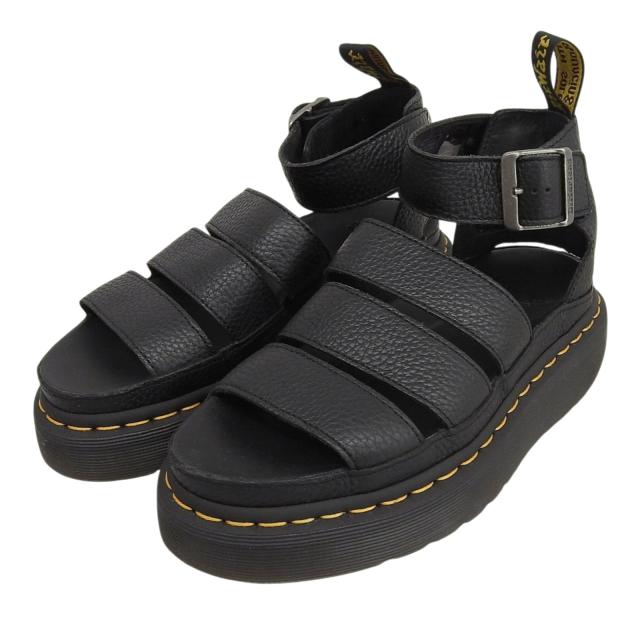 未使用品▲Dr.Martens ドクターマーチン Clarissa 2 Quad イエローステッチ バックルストラップ レザーサンダル 黒 UK4 箱付 レディース