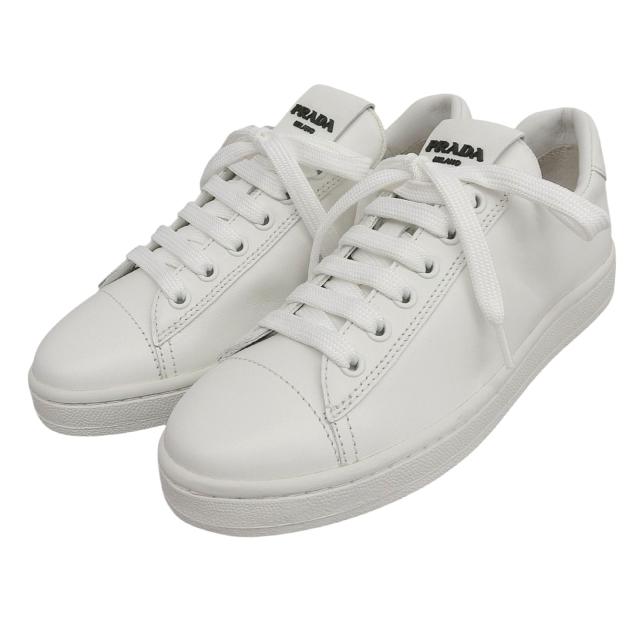 未使用品▲PRADA プラダ 2EG400 ロゴ入り レースアップ レザー ローカットスニーカー シューズ ホワイト 36 箱付き レディース