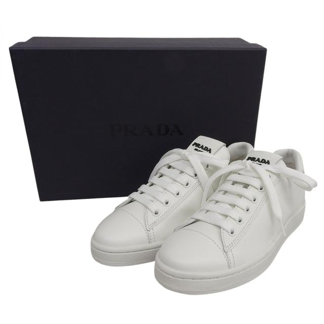未使用品▲PRADA プラダ 2EG400 ロゴ入り レースアップ レザー ローカットスニーカー シューズ ホワイト 36 箱付き レディース_1
