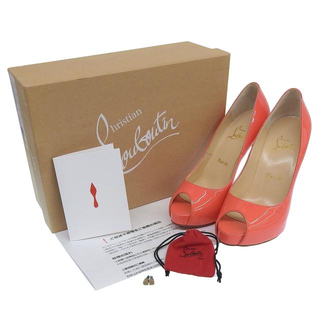 未使用品▲Christian Louboutin クリスチャンルブタン NEW VERY PRIVE 120 オープントゥ パテントレザー パンプス ピンク 36.5 箱付_1
