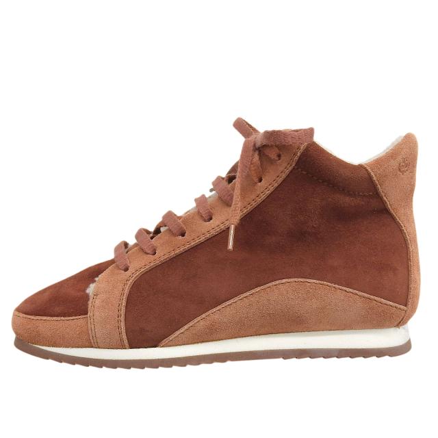 極美品▲Loro Piana ロロピアーナ ロゴ刻印入り レースアップ ムートン ボアスニーカー ブラウン 36 イタリア製 レディース_1