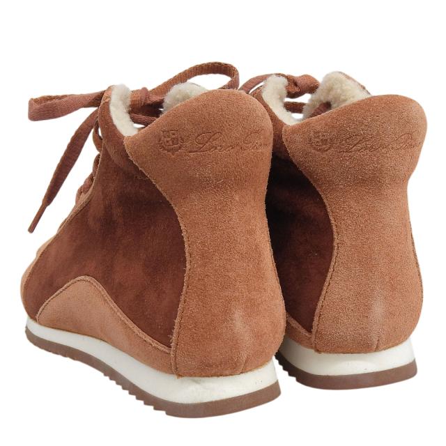 極美品▲Loro Piana ロロピアーナ ロゴ刻印入り レースアップ ムートン ボアスニーカー ブラウン 36 イタリア製 レディース_3